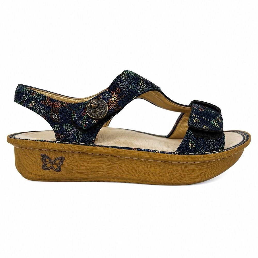 Alegria KEN-138 Women EU 38 US 8-8.5 Blue Multicolor Leather Wedge Sandals